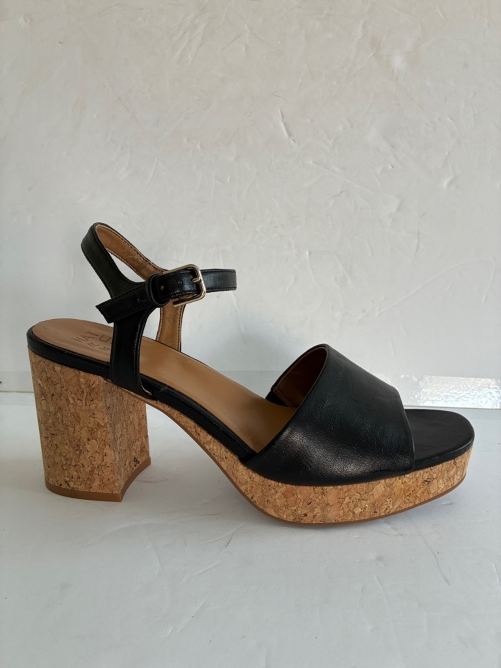 NATURALIZER $110 Women Black Lilly Cork Block Heel Platform Sandals Ankle Strap - Picture 5 of 9